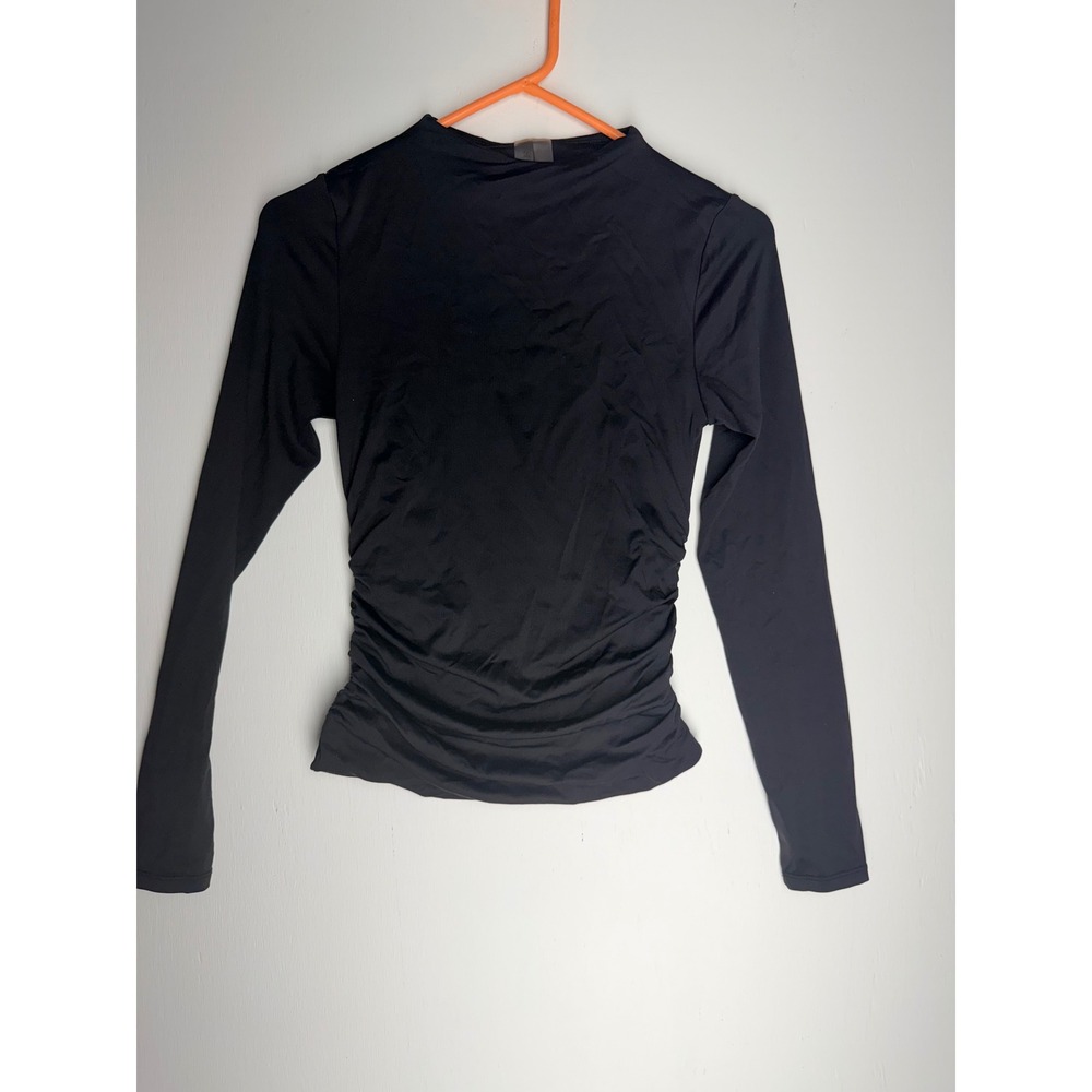 Second Skin by RD Style Black Mock Neck Ruched Long Sleeve Top Small